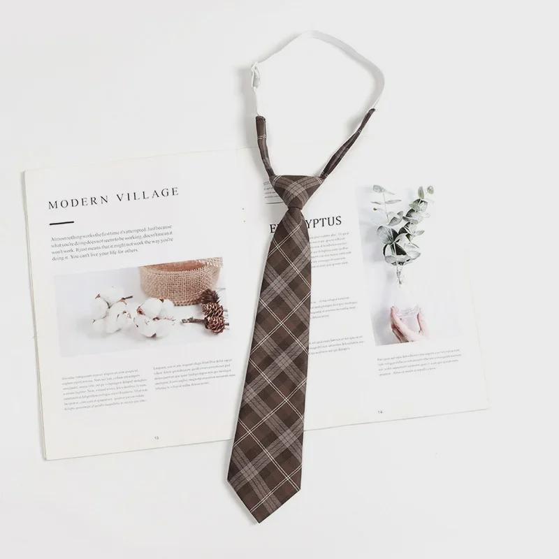Hnědá retro kostkovaná kravata pro ženy a muže - japonský vysokoškolský styl motýlek