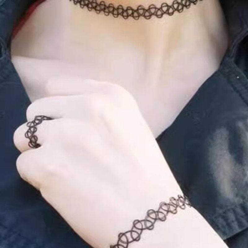 Gold Thread Fashion Short Necklace Women's Elastic Fishing Line Retro Tattoo Necklace Choker Clavicle Chain