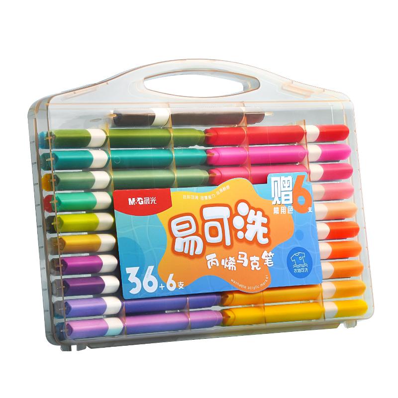 M&G Acrylic Markers, Washable, 12/24/36/48 Colors, Ideal for Student Drawing, Doodling, and Art Projects