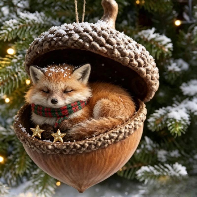 Creative Nut Shell Small Animal Pendants, Christmas Tree Artificial Hedgehog, Puppy, Sheep Ornaments for Festive Decoration