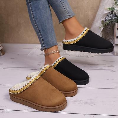 Women's Padded and Thickened Warm and Not Tired Feet a Stirrup Thick Bottom Heightened Comfortable Waterproof Non-slip Leisure Cotton Slippers
