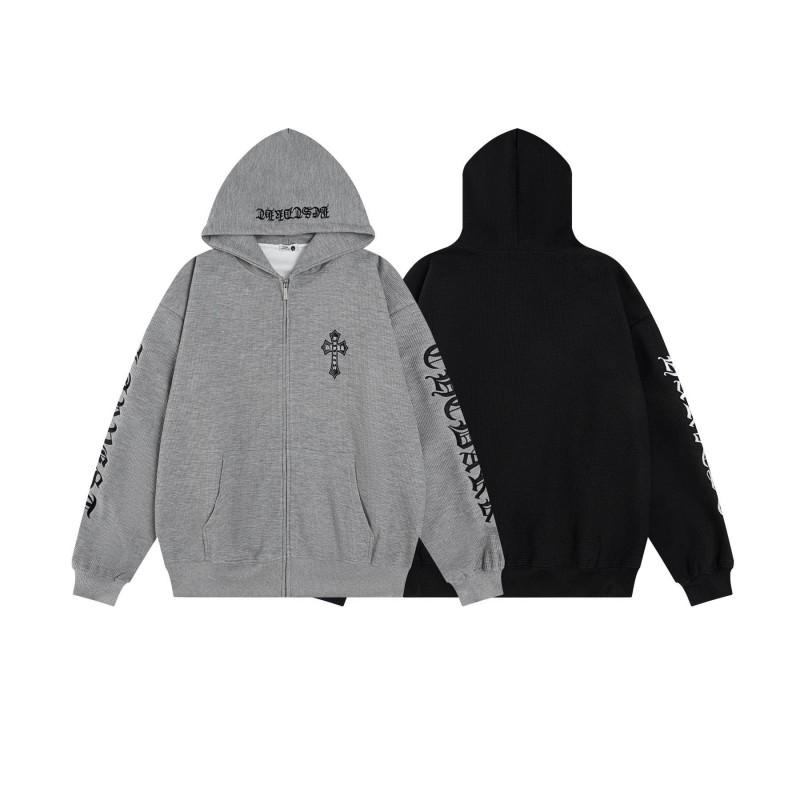 Sudadera Unisex con Capucha y Cremallera de Punto Gofrado Estilo Gótico con Detalle de Cruz Bordada