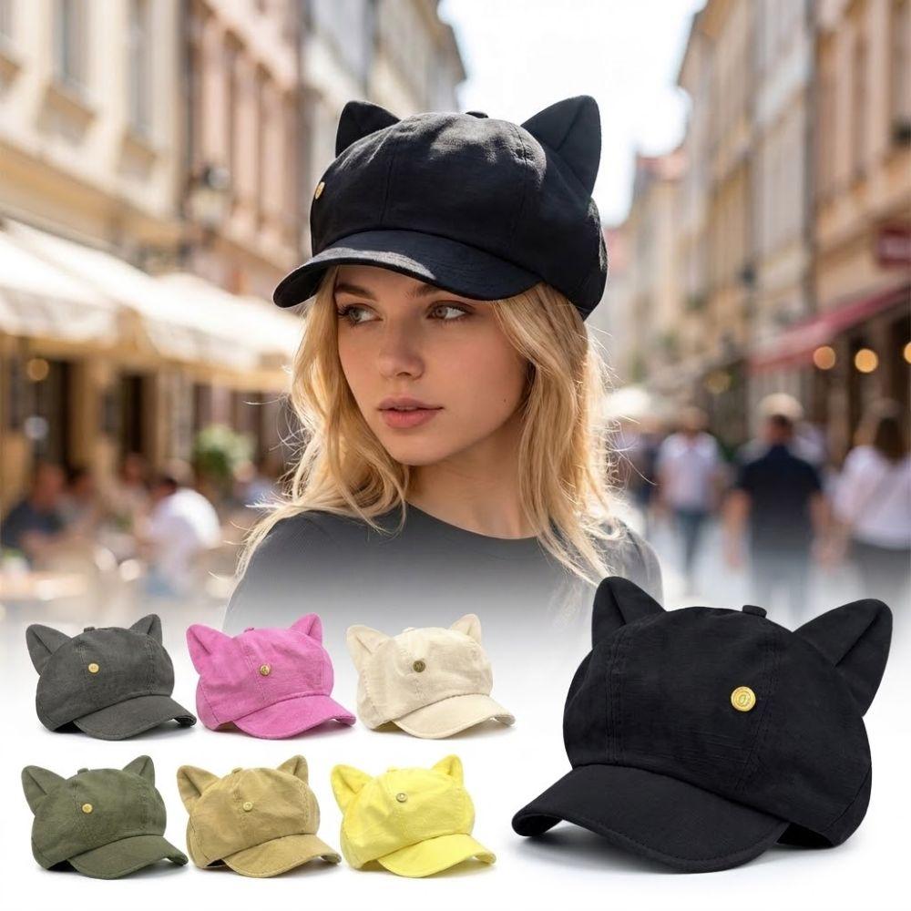 Cute Cat Ears Women's Beret Anime Japanese Style Newsboy Cap Cat Paw Pattern Sweet Baseball Cap Everyday Outfits