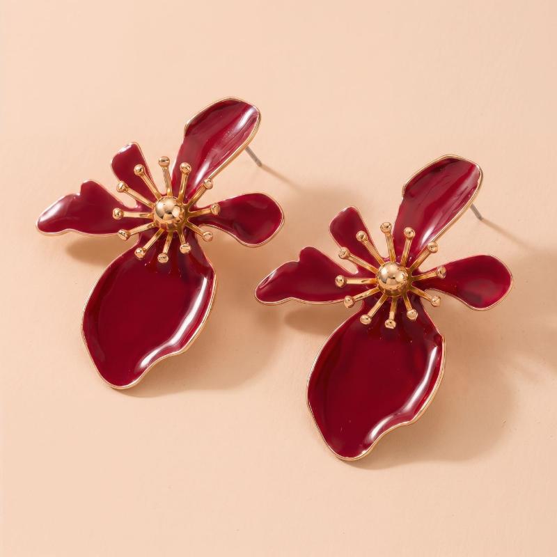 Marbled Enamel Flower Earrings with Polished Gold Trim Lovely Chic Design for Wedding Prom Party Gift for Her