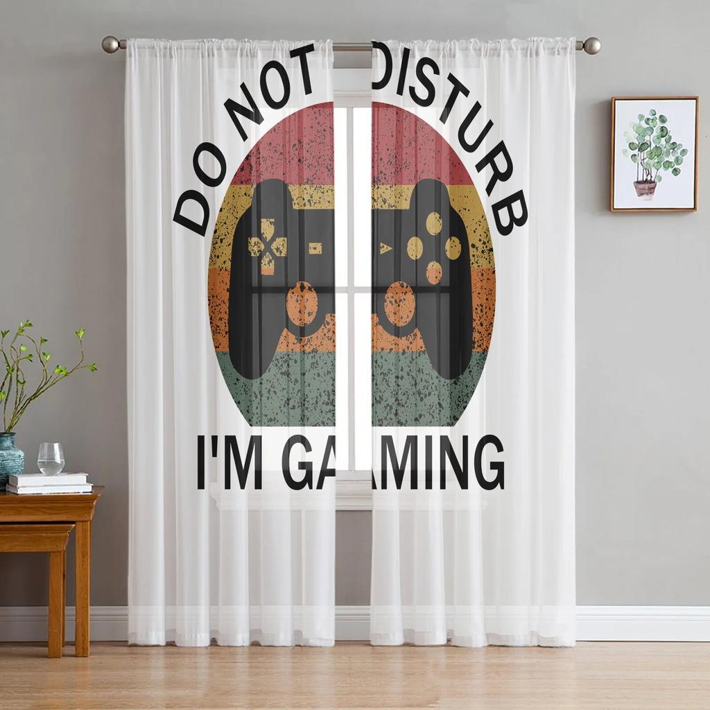 Cortinas transparentes con dibujos de teclado de juego para niña, dormitorio, cocina, ventana, decoración del hogar