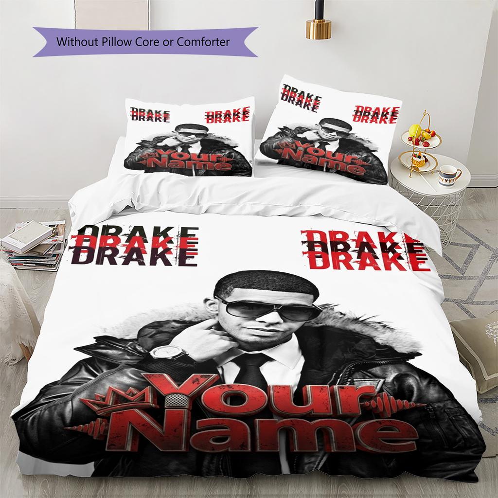 Name Custom Drake Poster Pattern Bedding Set Quilt Cover Pillowcase Home Decor Gift (1 * Duvet Cover + 2 * Pillowcase, Without Core)