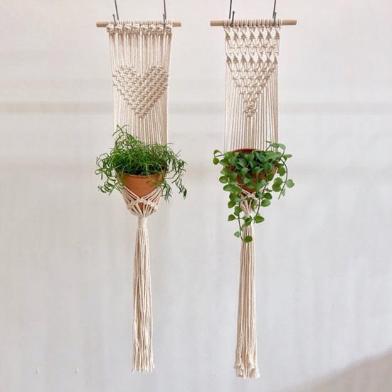 Braided Hanging Basket, Bohemian Wall Tapestry, Knotted Rope Tapestry, Plant Pot Holder Vase Basket for Living Room Nursery Decor