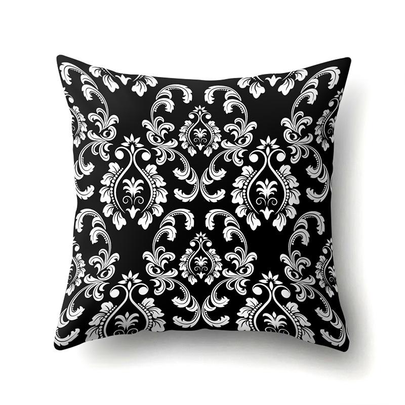 Polyester Pillowcase Black and White Printed Pillowcase Waist Cushion Cover Geometric Cushion Head Cushion Cover
