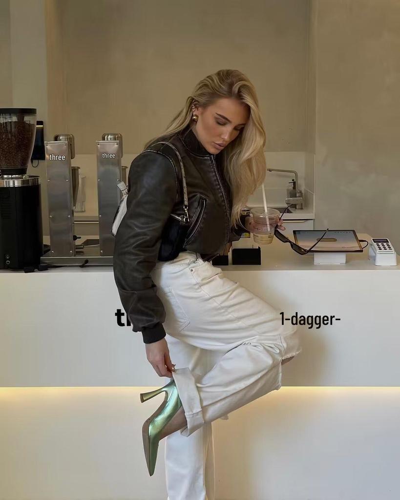 Y2KPU Slim Fit Stand Collar Biker Bomber Jacket - 2023 Autumn Collection