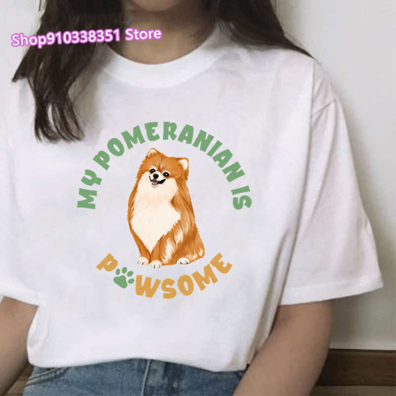 

I Love My Pomeranian T Shirt Women Kawaii Dog Print Ladies Polyester Fabric Streetwear Graphic T Shirts Women Clothing Tops S