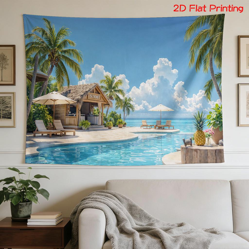 Large Tropical Beach Resort Wall Tapestry Decoration Photo Print Canvas Hanging Summer Pool Paradise Aesthetic Polyester Home De