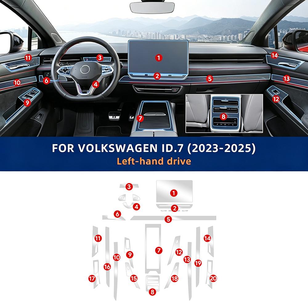 TPU Protective Film for VW ID7 2023-2025 ID.3 2025-2026 Interior Anti-Scratch Transparent Sticker