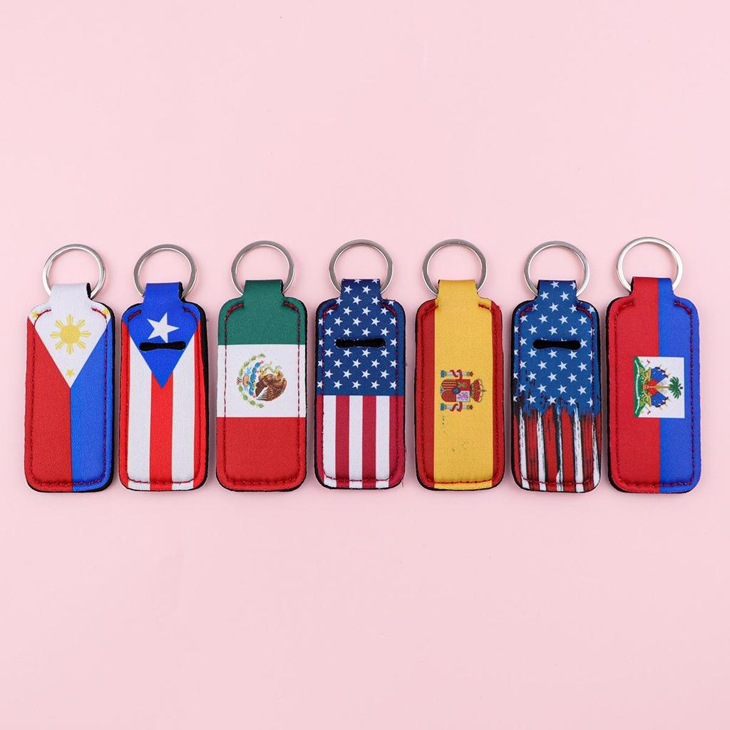 Flag Pattern Neoprene Lipstick Sleeve Keychain - Creative & Cute