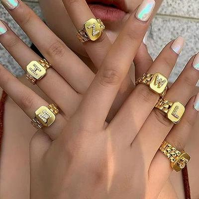 Anello Retro Apribile con Lettera Hip-Hop: Gioielli per Dita Intarsiati, Stile Europeo & Americano, Personalità Unica