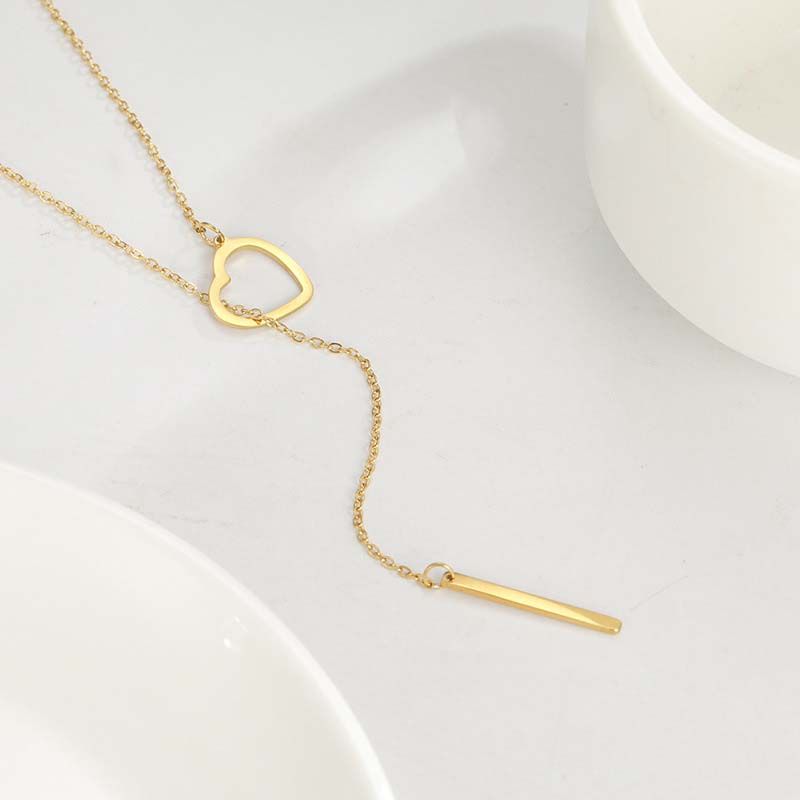 Stainless Steel Gold Color Heart Pendant Necklace For Women Simple Metal Long Pull Adjustable Chain Necklace Jewelry Gift