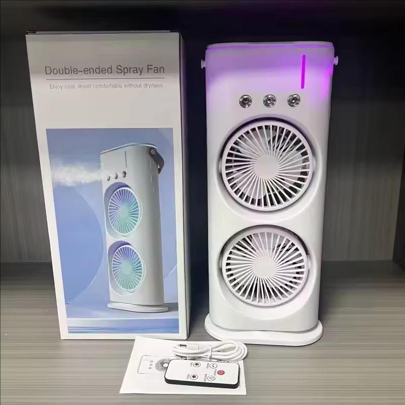 Double-Headed Spray Air Conditioner Fan 3 Speeds Rechargeable USB Desk Air Cooler Night Light Remote For Office Home