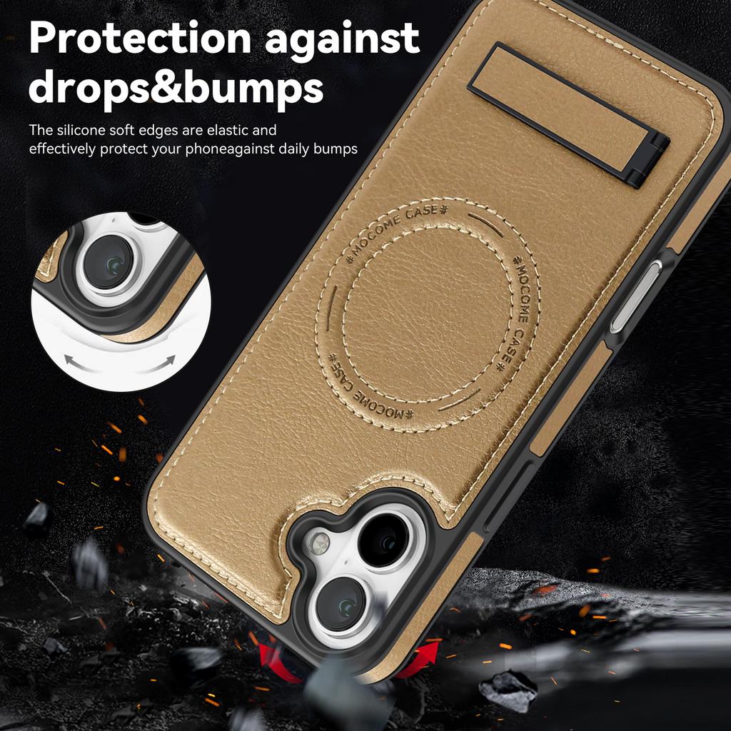 For iPhone 16 Plus Case Compatible with MagSafe Kickstand Leather Phone Back Cover