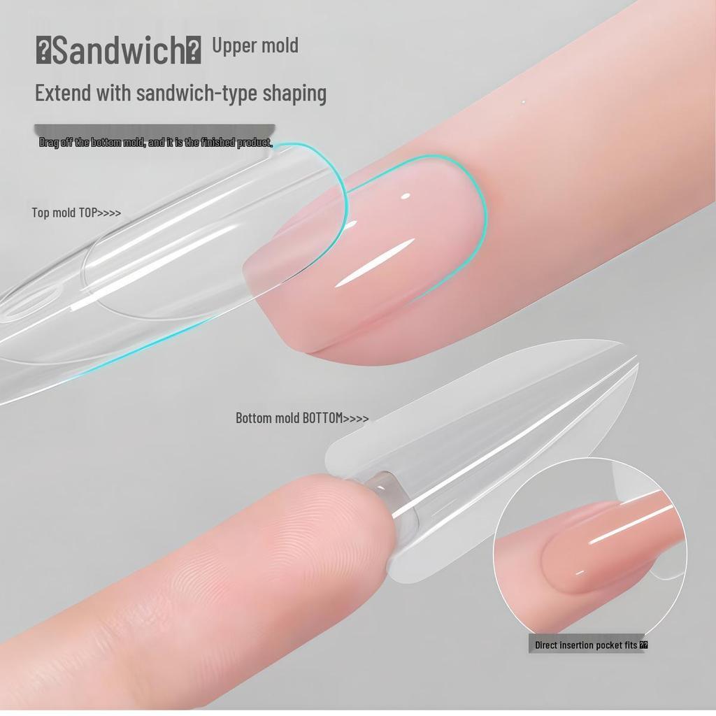240-Piece Transparent Oval Sandwich Nail Extension Mold Set - No Paper Holder Needed