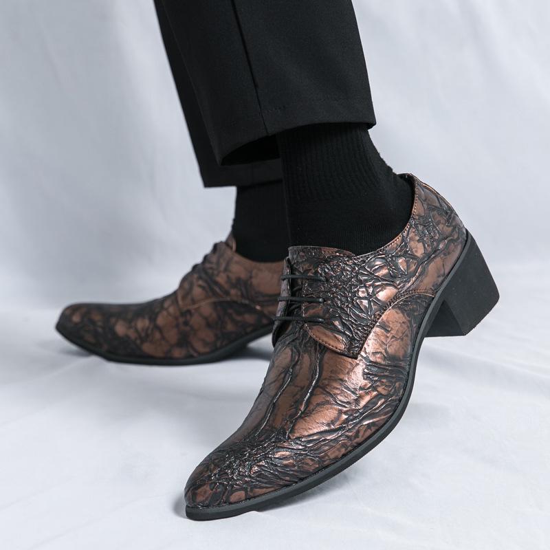 Men's Large Size Pointed Toe Retro Leather High Heel Cuban Shoes for Banquets