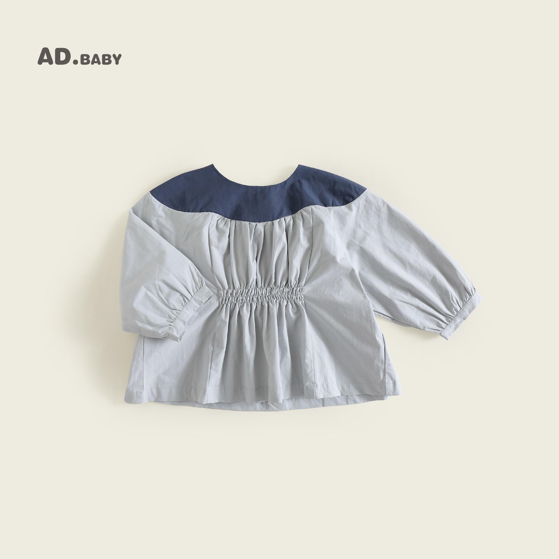 

2025 Autumn Kids Fashion: Versatile Korean-Style Washed Cotton Puff Sleeve Blouse for Girls 120 cm синій