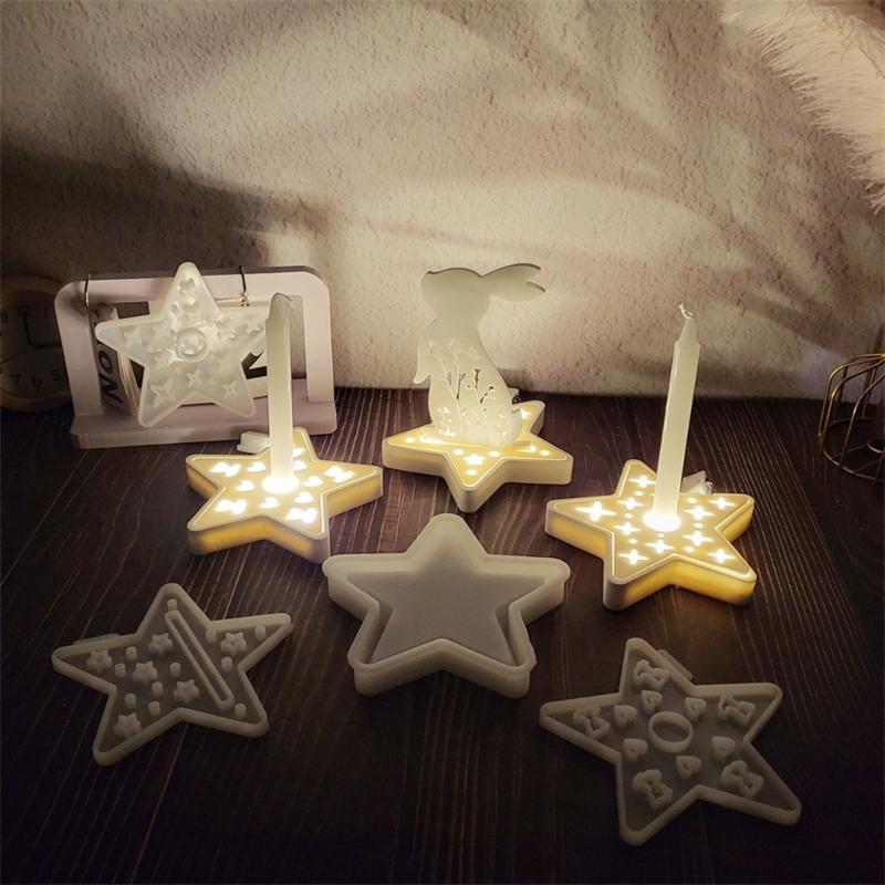 Set of 4 Star Candle Holder Molds Small Light Moulds Silicone Texture for Handmade Decorations and Craft Enthusiasts