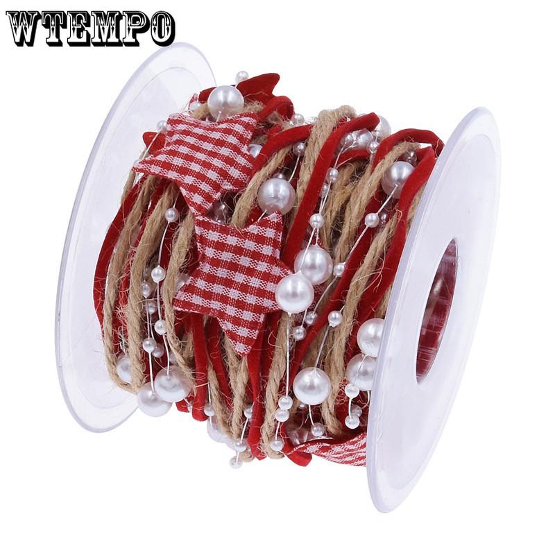 WTEMPO Five-Pointed Star Christmas Red Ribbon for Home Decoration Christmas Tree Christmas Wreath Gift Box Wrapping Festive Handcratfs Making Ribbon