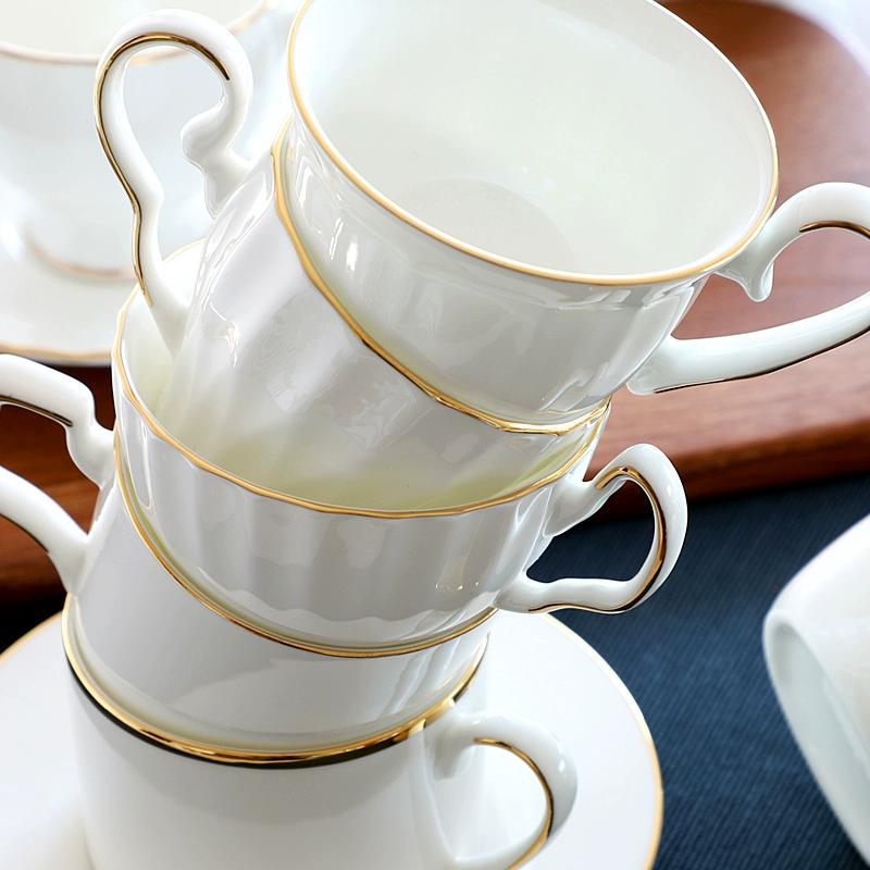 White Bone China Coffee Cup and Saucer, Lightweight Porcelain Espresso Cups with Gold Trim,Ceramic Tea Cup Coffee Mug,1 Set