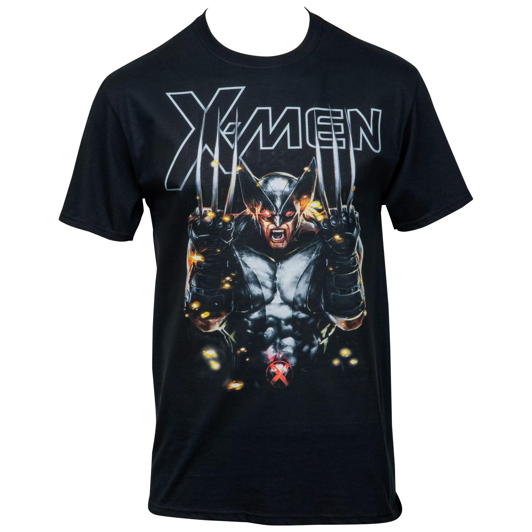 

2026 Mens Black Pattern Tshirt with Red and Yellow Prints Wolverine Design and Mechanical Claws A Fan of The Superhero XMen M