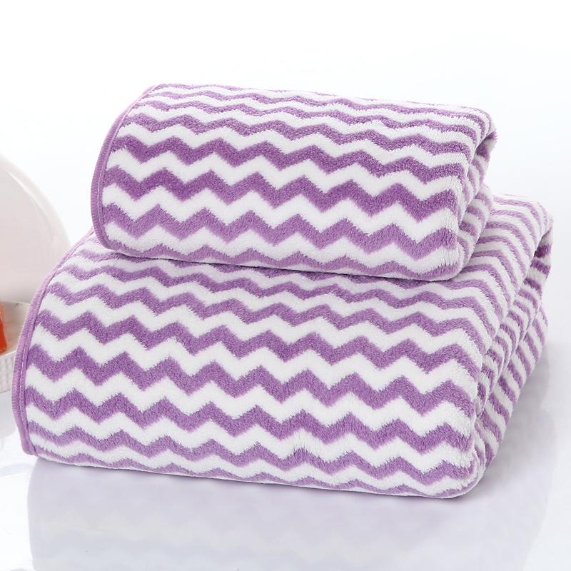 Coral Fleece Striped Bath Towel Set, Large & Thick, 70 x 140 cm, Absorbent Gift for Adults.