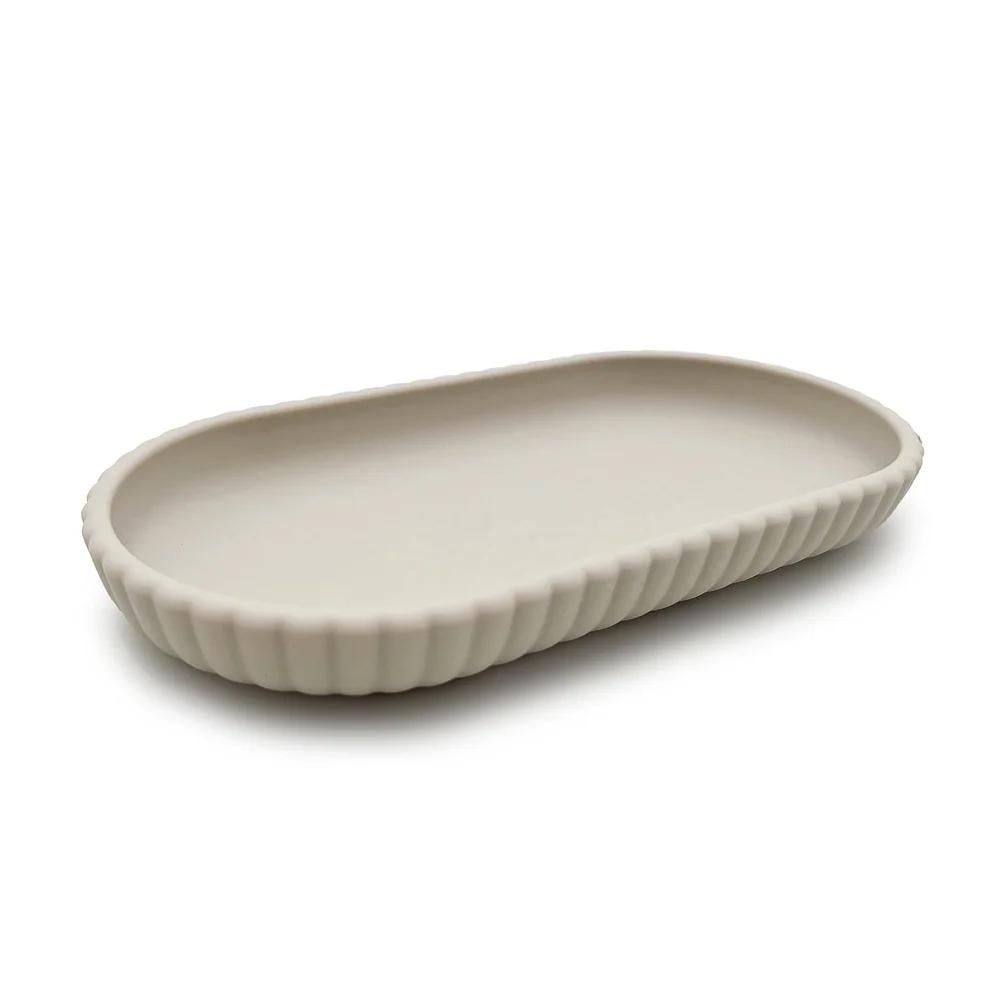 Rubberized Plastic Accessory Tray Ribbed Storage Organizer Bathroom Soap Toothbrush Jewelry Makeup Chic Durable Design