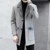 Men Business Jacket Medium Length Single-breasted Solid Color Plush Collar Autumn Winter Woolen Coat Windbreaker Streetwear