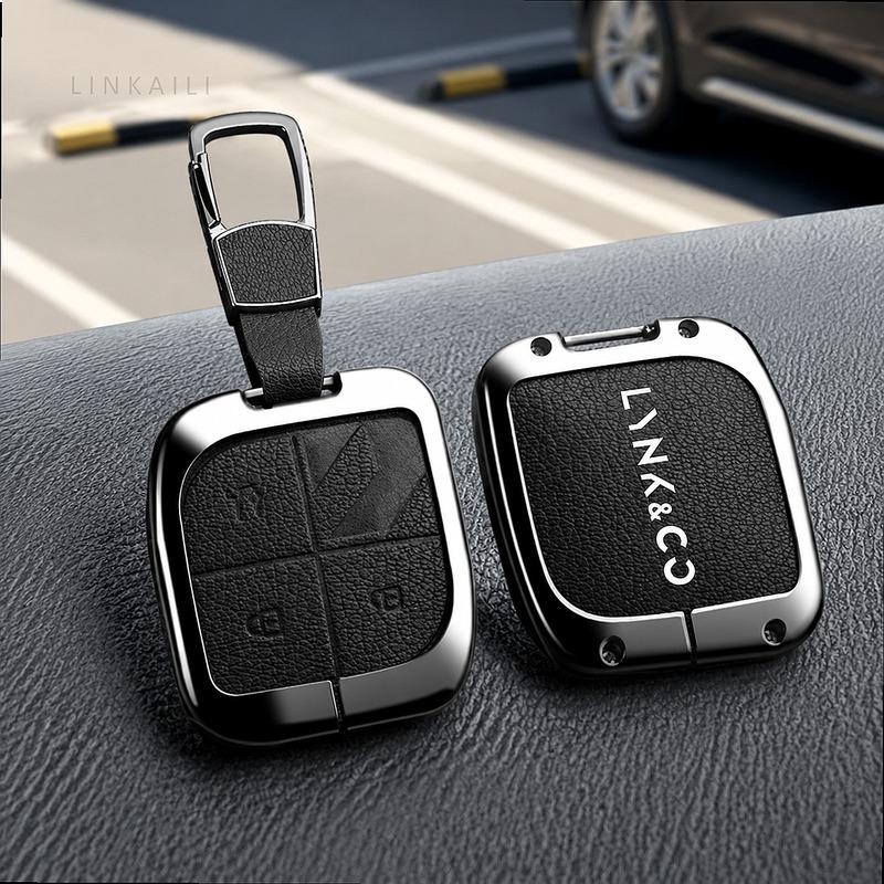 Suitable for Lynk&Co 08   2025 Alloy Leather Car Remote Control Key Bag Shell Protective Bag Key Chain Accessories