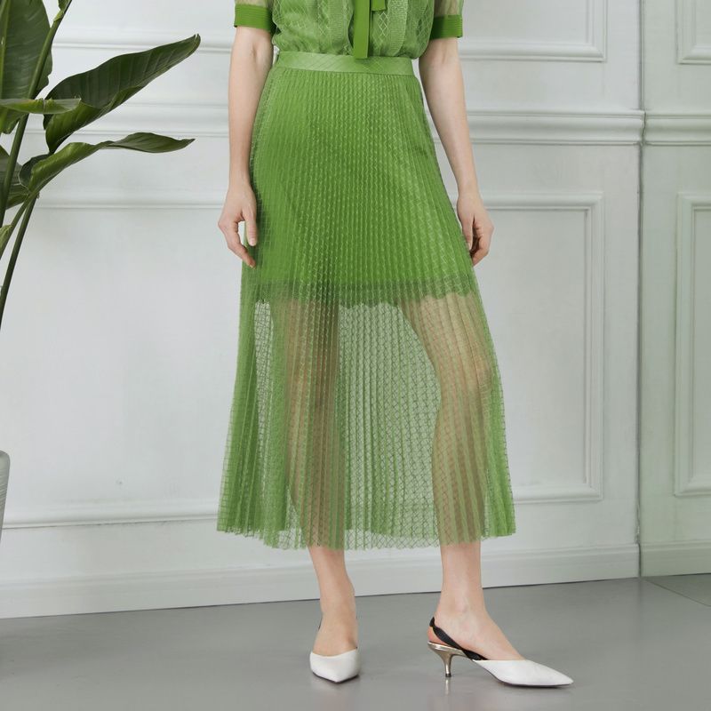 

Женская летняя микропрозрачная юбка из французского ретро-кружева Obeg Qiuxiang Green 160/S/36