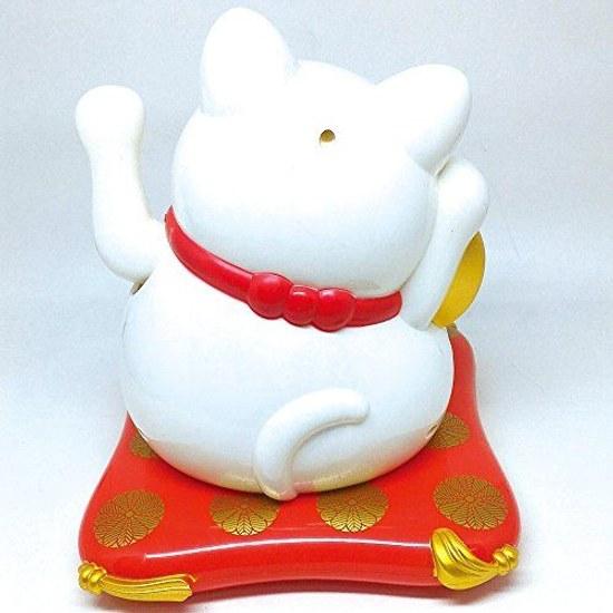 (PLUS COMFORT) Maneki Neko Solar Automatic Moving Height 15cm Wealth Fortune (White Big Size)