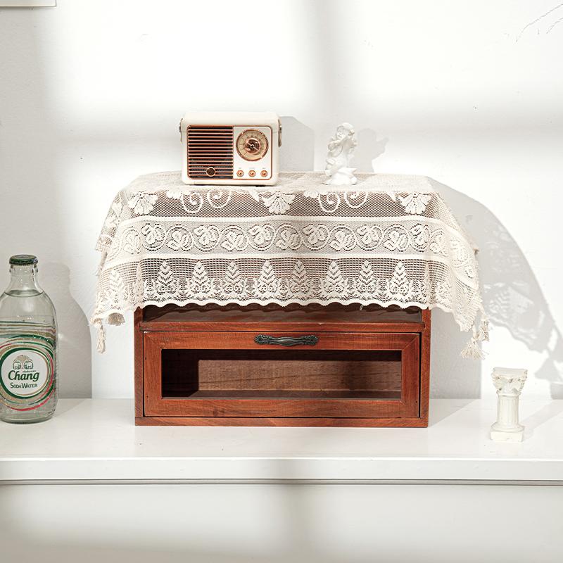 Beige Lace Table Runner Vintage Table Cloth Crochet Lace Cotton Blended Fabric with Tassel Table Dining Wedding Decor