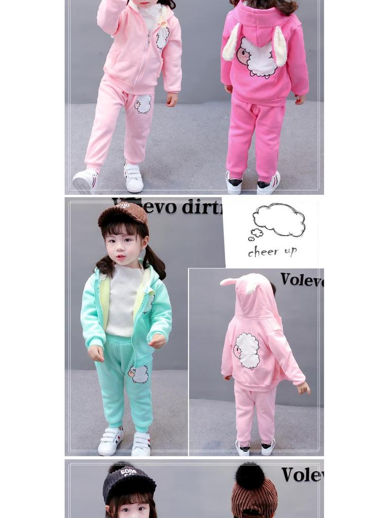 Jesienno-zimowy polarowy dwuczęściowy zestaw dziecięcy z kreskówkowym motywem dla chłopców i dziewczynek w wieku 0-4 lat