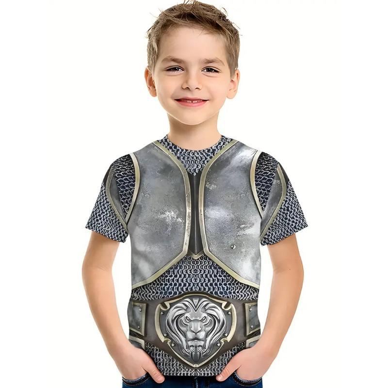 Summer Round Neck 3D False Two-piece Printed Top Role Playing Costume Fashionable Casual Short Sleeved Children's Boy T-shirts