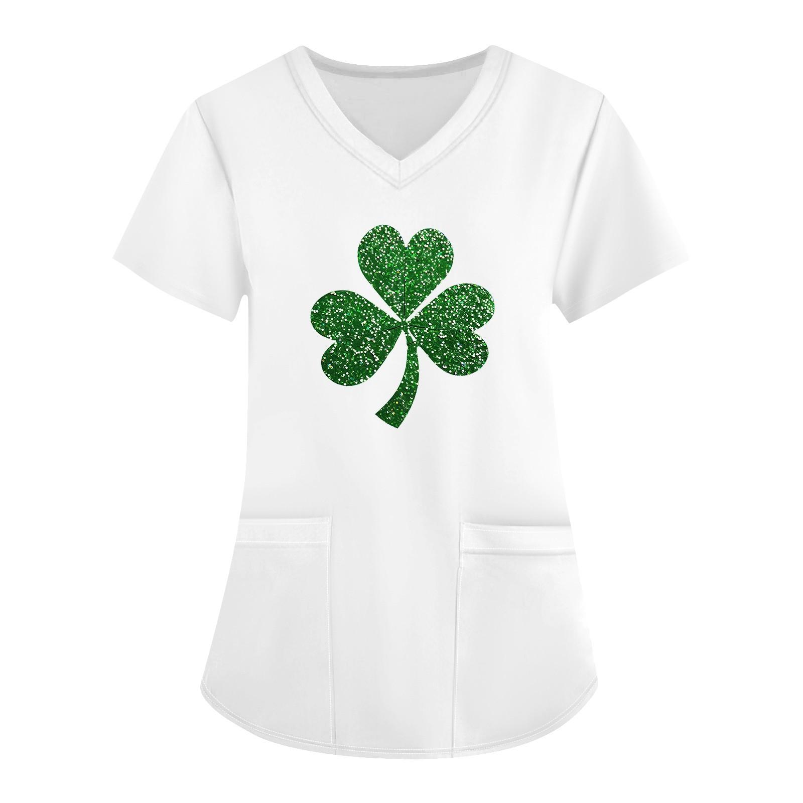 

Жіноча модна робоча футболка з коротким рукавом і V-подібним вирізом із принтом і невеликою кишенею XL білий