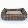 Warm Fleece-Lined Square Pet Bed Dogs Cats Fabric Kennel House In Gray Coffee Plaid Sizes S M L XL