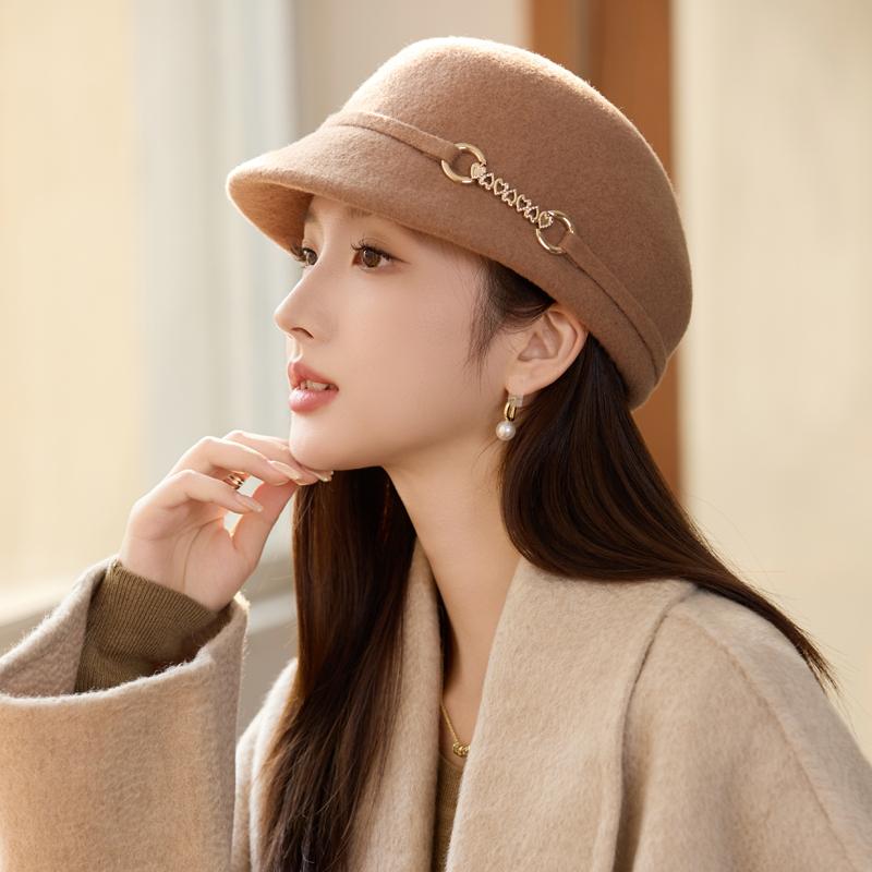 French Woolen Cap Women's Fashion Foreign Style Top Hat Autumn and Winter Warm Equestrian Hat Fisherman Hat