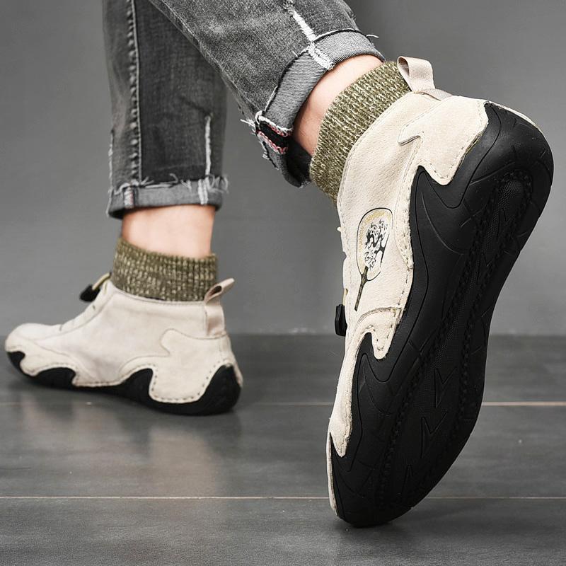 Sneakers Men Walking Shoes Sewing Thread Comfortable Breathable Flats Footwear Slip-on Medium Cut Outdoor Athletic Shoes Male