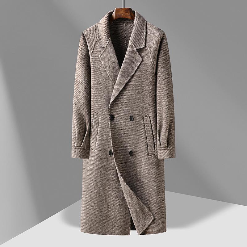 

Молодежное шерстяное пальто выше колена с длинными рукавами и двубортным воротником, мужское осенне-зимнее двубортное пальто 6XL верблюд