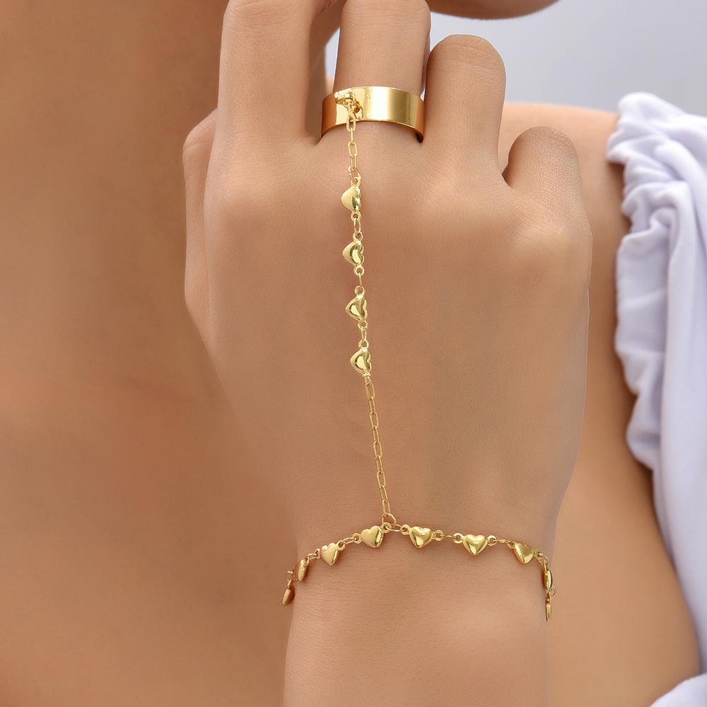 Braccialetto Anello Mano Delicato Placcato Oro Catene a Maglia Fatte a Mano Braccialetti a Pettorina Gioielli per Mano da Donna Regalo Trendy