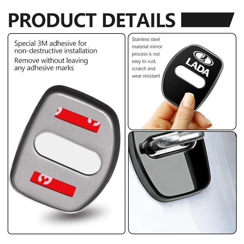 HVD1 4PCS Stainless Steel Car Door Lock Buckle Protective Cover Accessory For Lada Vesta Granta Largus Vaz Samara Vesta Niva 4X4 2110