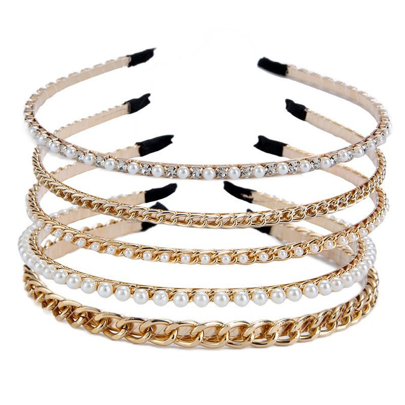 Serre-tête élégant à chaîne de perles fait main pour femmes - Design étroit en métal et perles