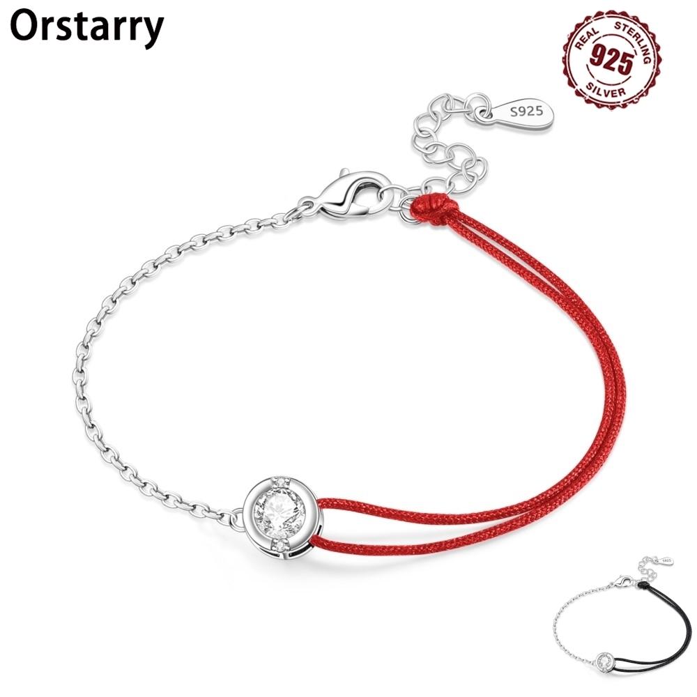 Orstarry New 925 Silver Asymmetric Red Rope Zircon Bracelet Chain Link Women Bracelet Birthday Trend Jewelry Fine Gifts