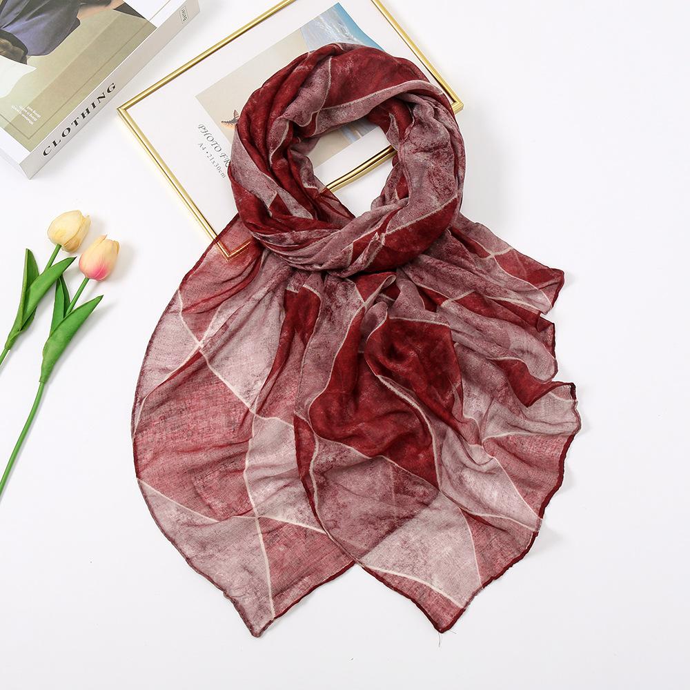 Simple Women Scarves New Geometric Print Voile Girls Scarf Retro Soft Cotton Foulard Viscose Students Female Wrap Shawls
