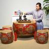 New Chinese Style Distressed Drum Stool, Solid Wood Tea Table & Accent Seat for Living Dining Room, Creative Home Decor Ottoman