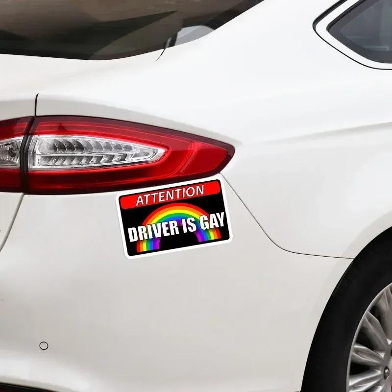 11.5x7.6CM Driver Is Gay Car Hood Creative Decals Auto Both Side Body Cover Scratches Stickers Window Trunk  Attention Mark