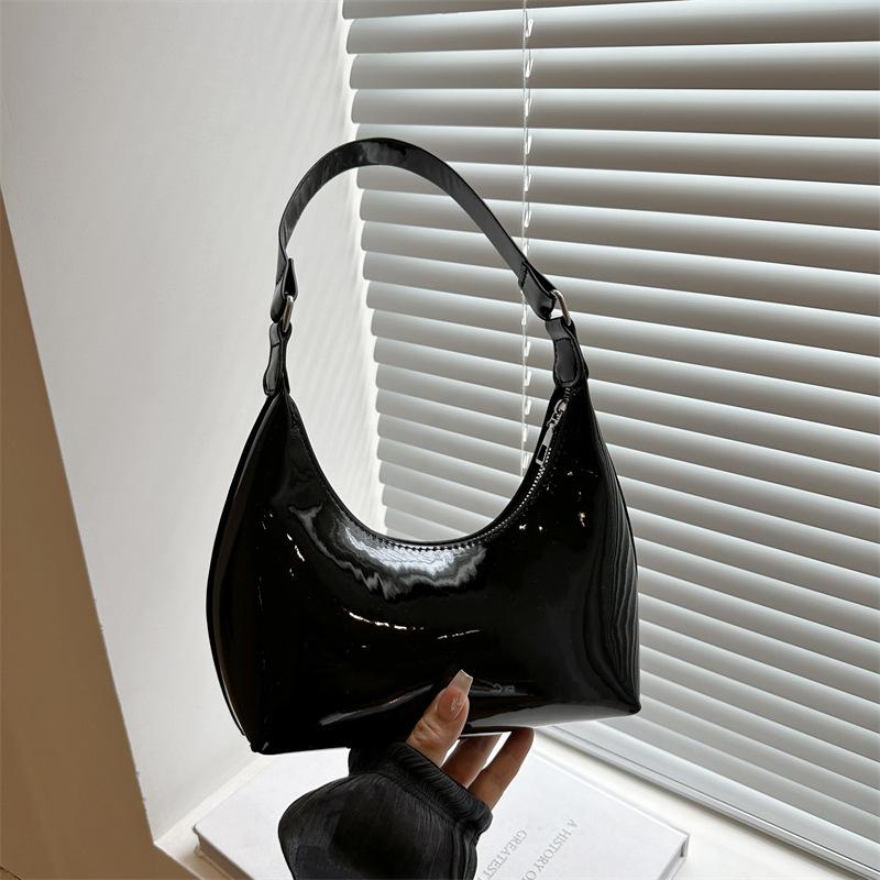 Premium texture underarm bag personalized retro glossy crescent bag trendy versatile shoulder bag women